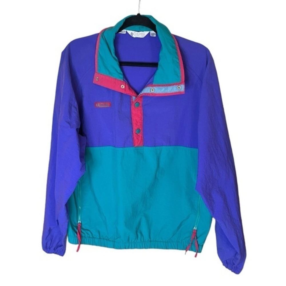 Columbia Vintage Color Block Pullover Windbreaker Teal Purple Pink Size Medium